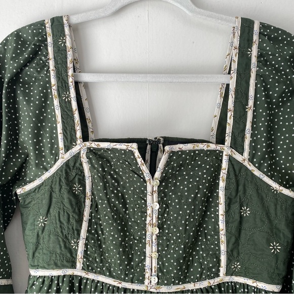 Madewell Floral Mix Square Neck Mini Dress Dark Forest Green 2 - Picture 5 of 13